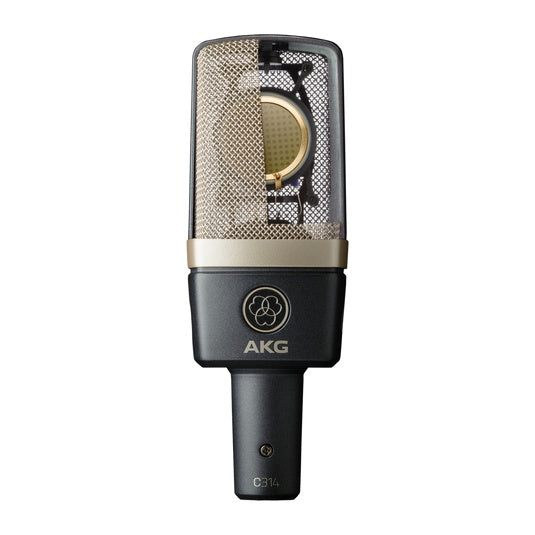 AKG C314 multi-pattern condenser studio microphone with black body and grille, suitable for professional recording and vocals.