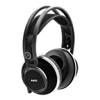 Open-back AKG K812 studio headphones with large ear cups and detailed drivers for accurate sound reproduction.
