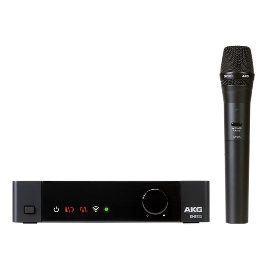 Wireless microphone system by AKG, DMS 100 Vocal Wireless System 2.4GHz with microphones and receiver for professional audio.