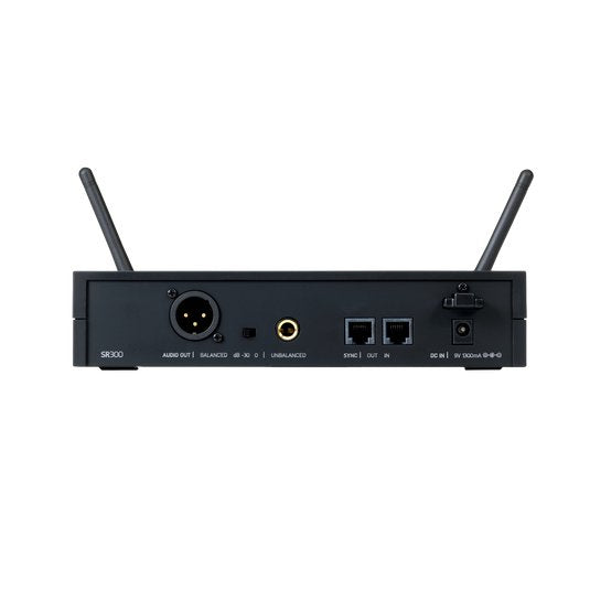 AKG DMS 300 wireless microphone system with handheld microphone and receiver, 2.4GHz digital audio transmission.