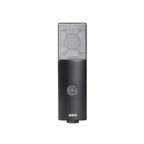 AKG C104 large diaphragm condenser studio microphone with metal grille and control switch, designed for professional recording.