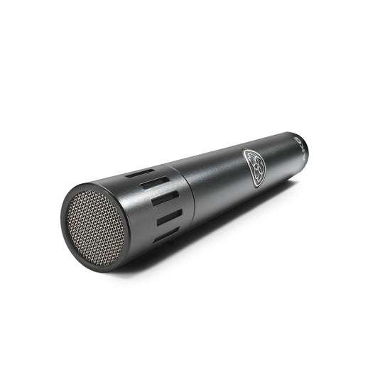 AKG C151 small diaphragm condenser studio microphone with metal grille and XLR connection for professional audio recording.