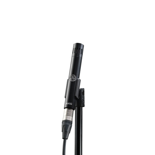 AKG C151 small diaphragm condenser studio microphone with sleek design and professional audio recording capabilities.