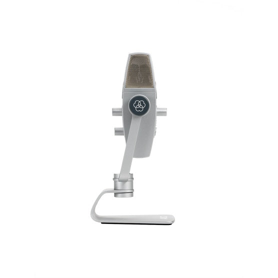 AKG Lyra USB Microphone with adjustable stand and colorful LED indicators, designed for high-quality audio recording.