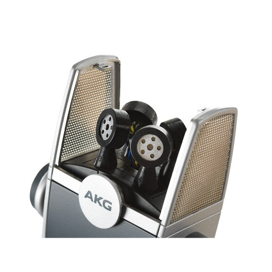 AKG Lyra USB Microphone showing its sleek design and multiple connection options for high-quality audio recording.
