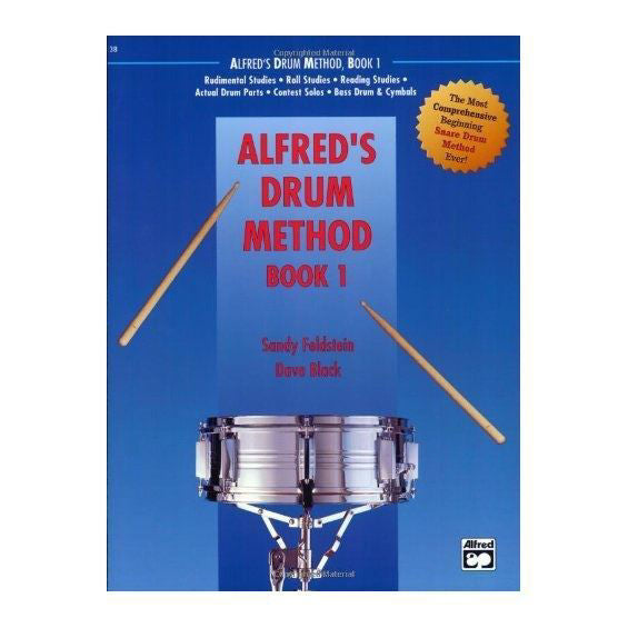 Alfred's Drum Method Book 1 for snare drum by Feldstein and Black, featuring sheet music and instructional exercises.