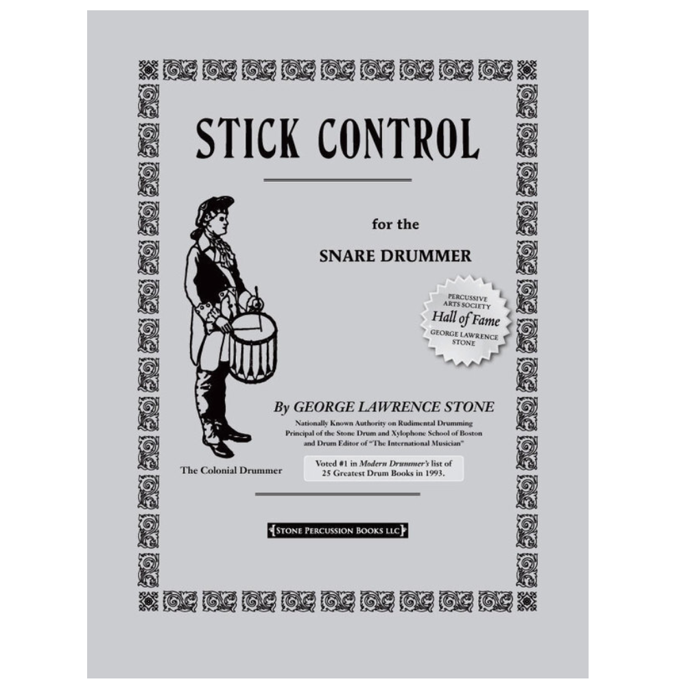 Page from George Lawrence Stone's stick control book for snare drummers, featuring drum notation and practice exercises.