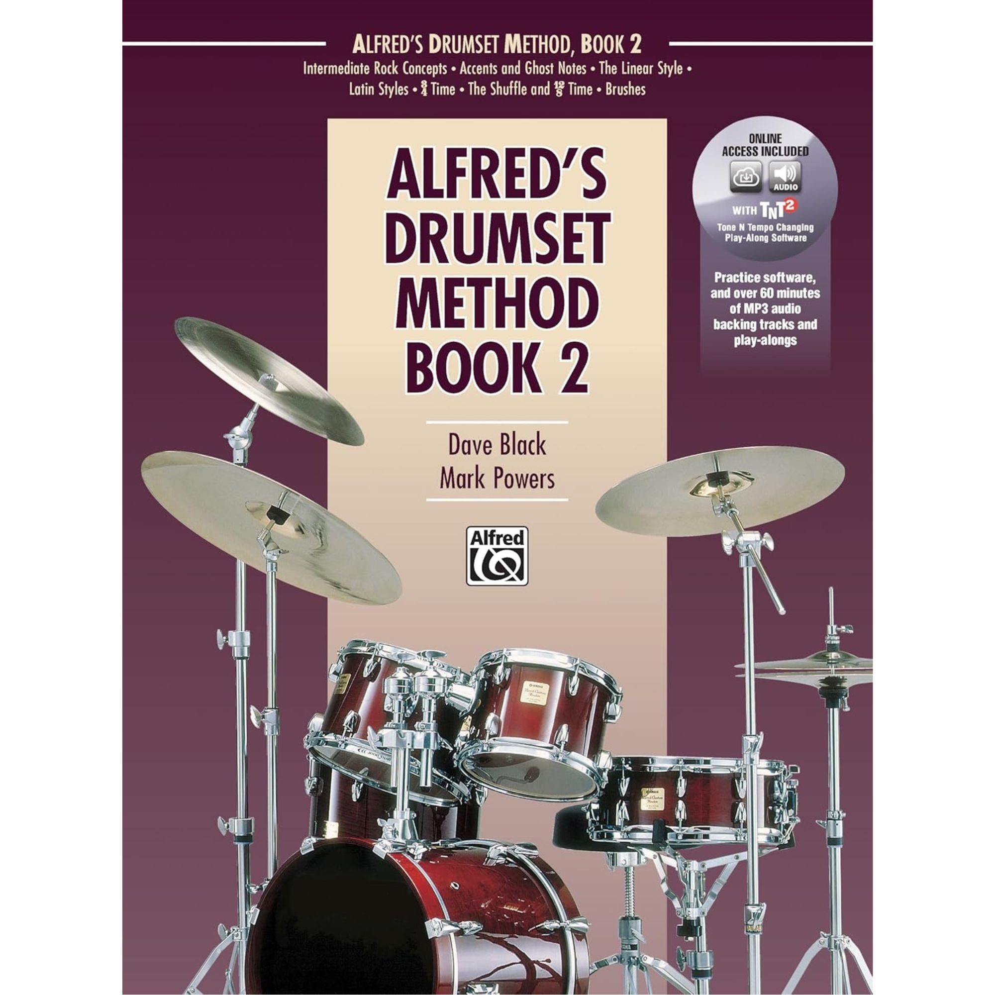 Alfreds Beginning Drumset Method Book 2 from Alfred Music Publishing, showing the cover with drums and music notes.