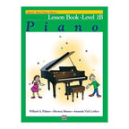 Alfreds Basic Piano Library Lesson Book Level 1B, a beginner piano book with colorful cover and musical notes.