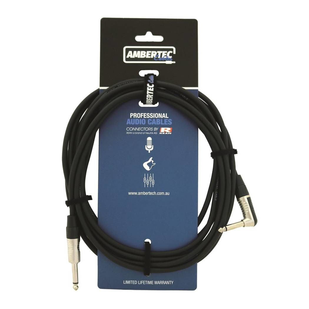 Ambertec Guitar Cable REAN Connectors Straight/Right Angle Black 6m