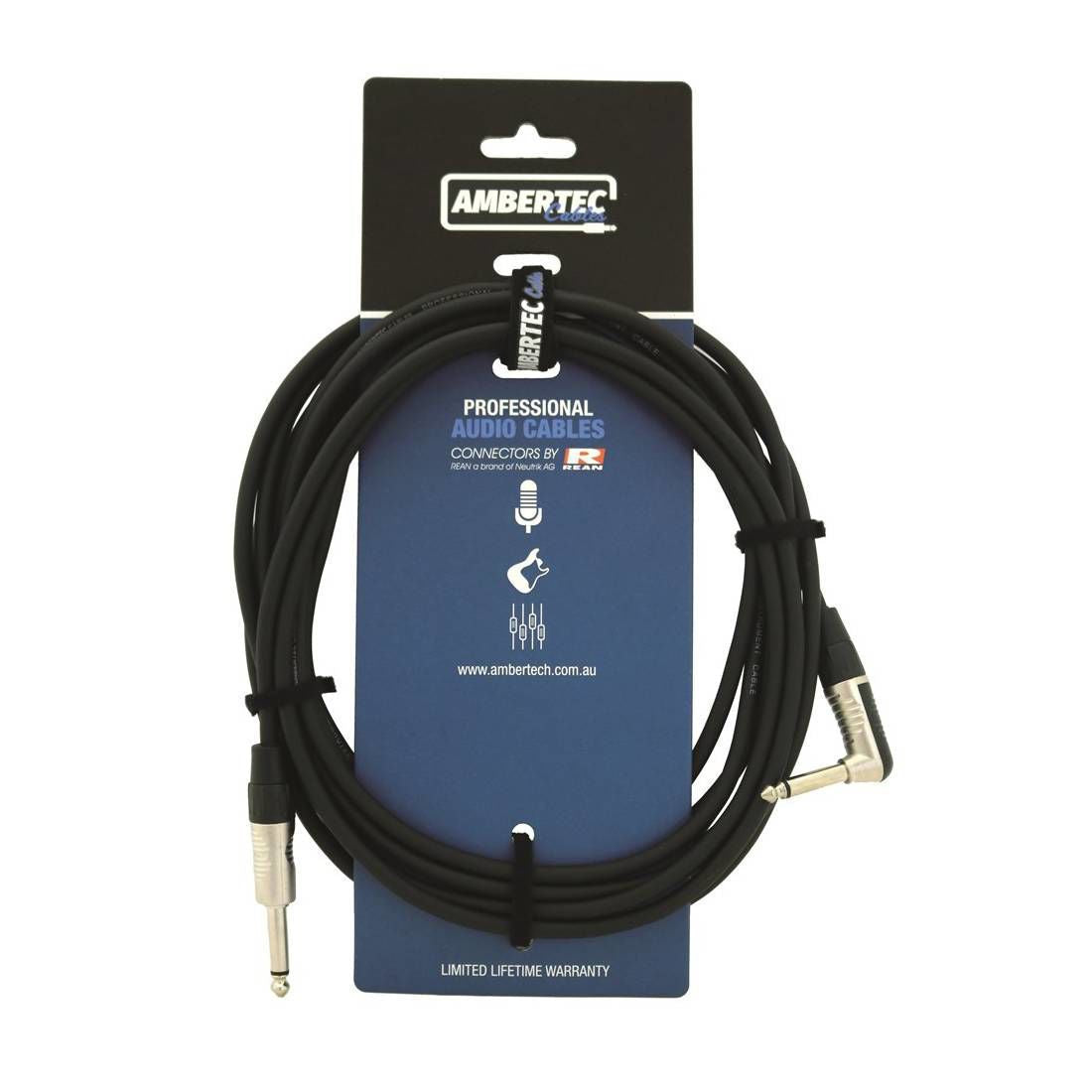 Ambertec Guitar Cable REAN Connectors Straight/Right Angle Vintage B/W Cloth 3m