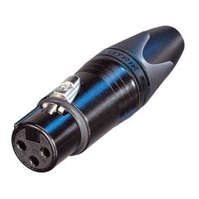Neutrik NC3FXX-B black 3-pin female cable connector with gold pins, used for professional audio and PA equipment.