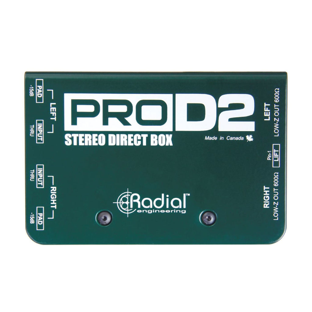 Radial Engineering ProD2 2-channel passive instrument direct box for live outboard audio equipment.