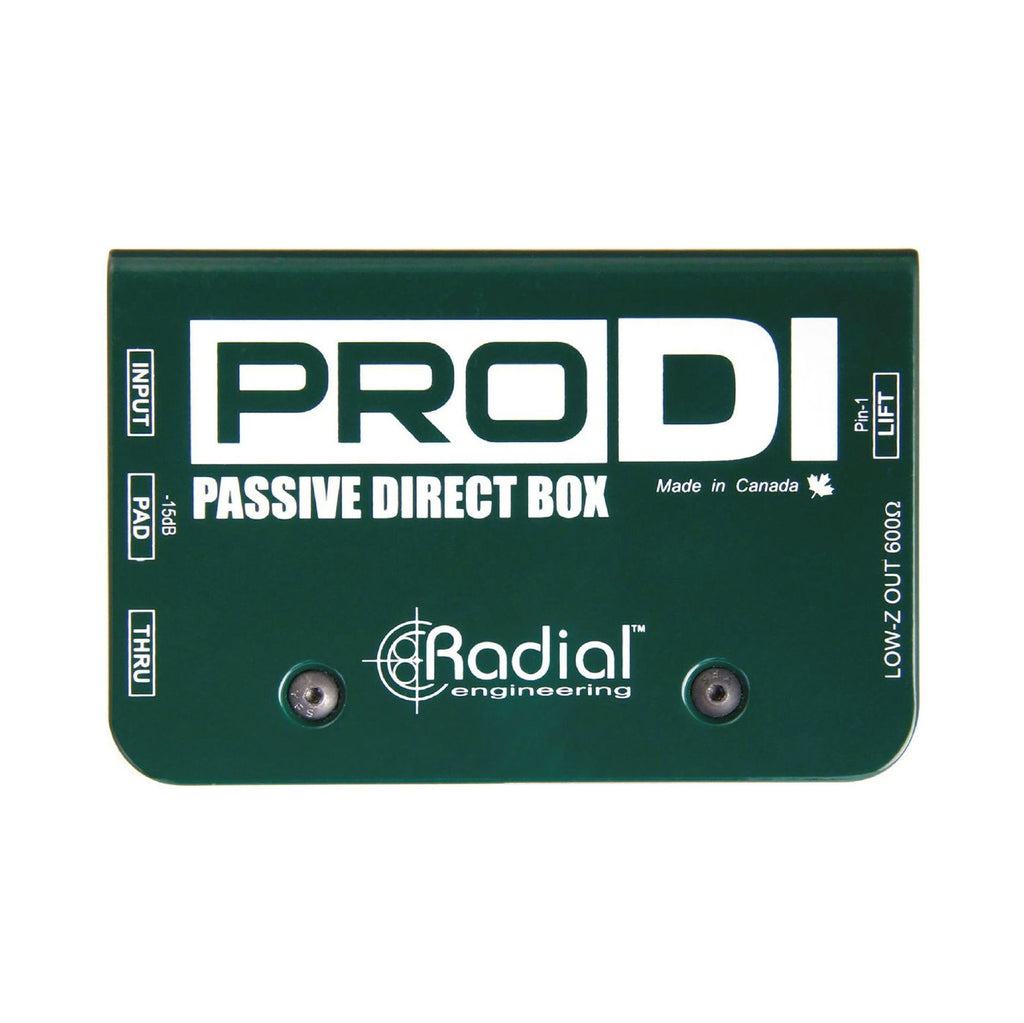 Radial Engineering ProDI 1-channel passive instrument direct box for live outboard audio setups, with XLR and instrument inputs.