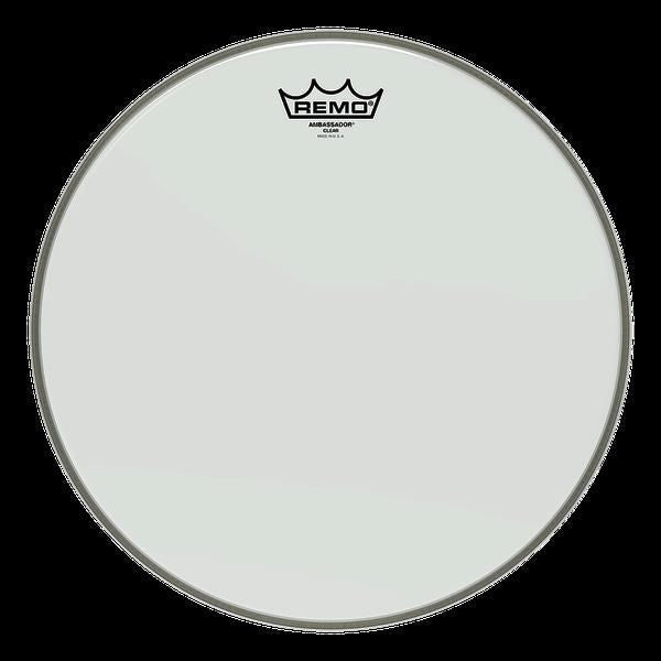 Remo Ambassador Clear 15-inch drumhead with a smooth, transparent surface for drums, showcasing the high-quality brand's design