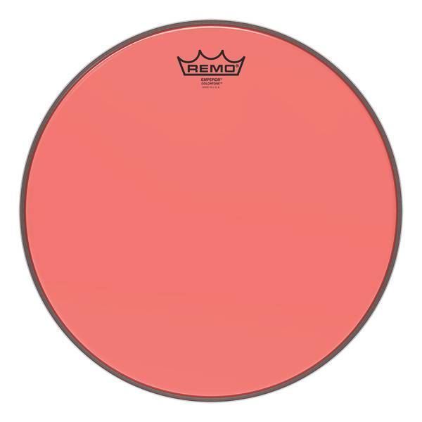 Red Remo Colortone Emperor 12-inch drum head with a vibrant finish, designed for drum kits and percussion instruments.