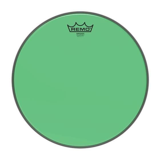 Remo 16-inch Colour Tone Green drum head with vibrant green finish, designed for percussion instruments.