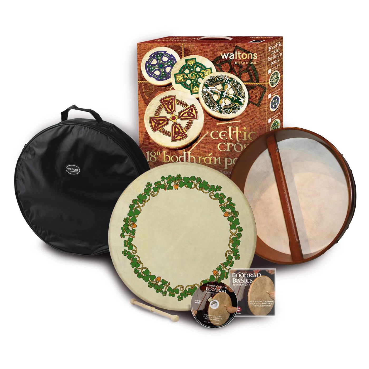 Waltons DWP1927 18in ‚ÄúShamrock‚Äù Print Bodhran Pack