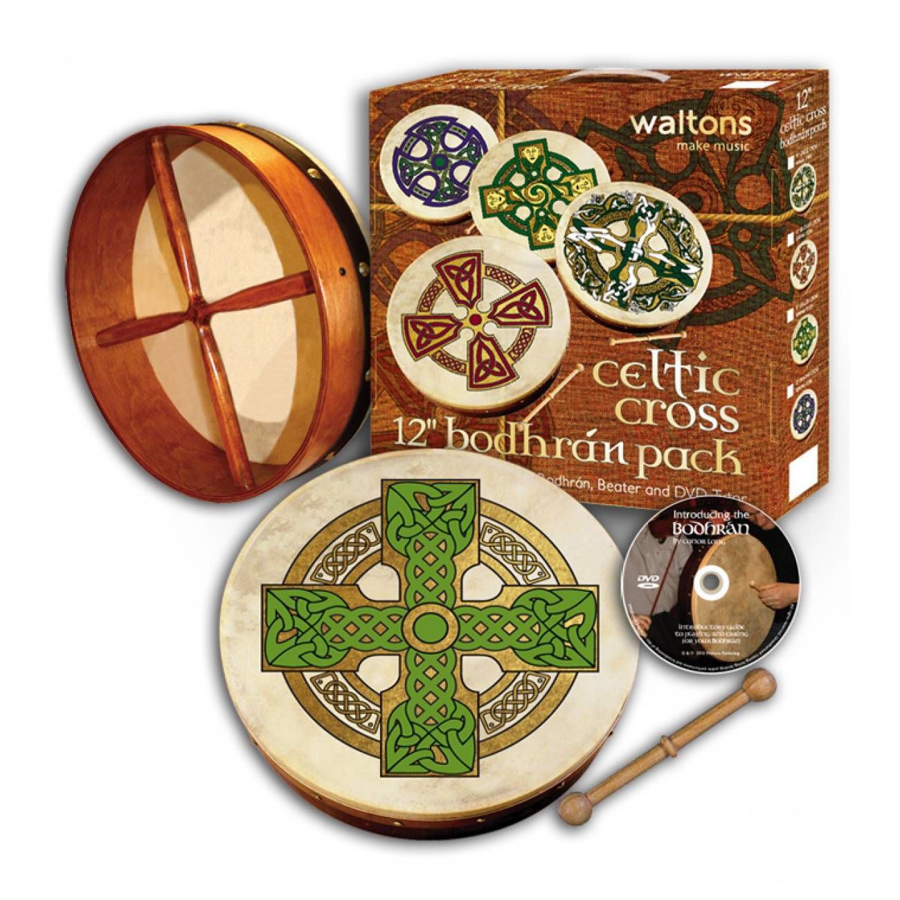 Waltons DWP2512 18in ‚ÄúCloghan Cross‚Äù Print Bodhran Pack