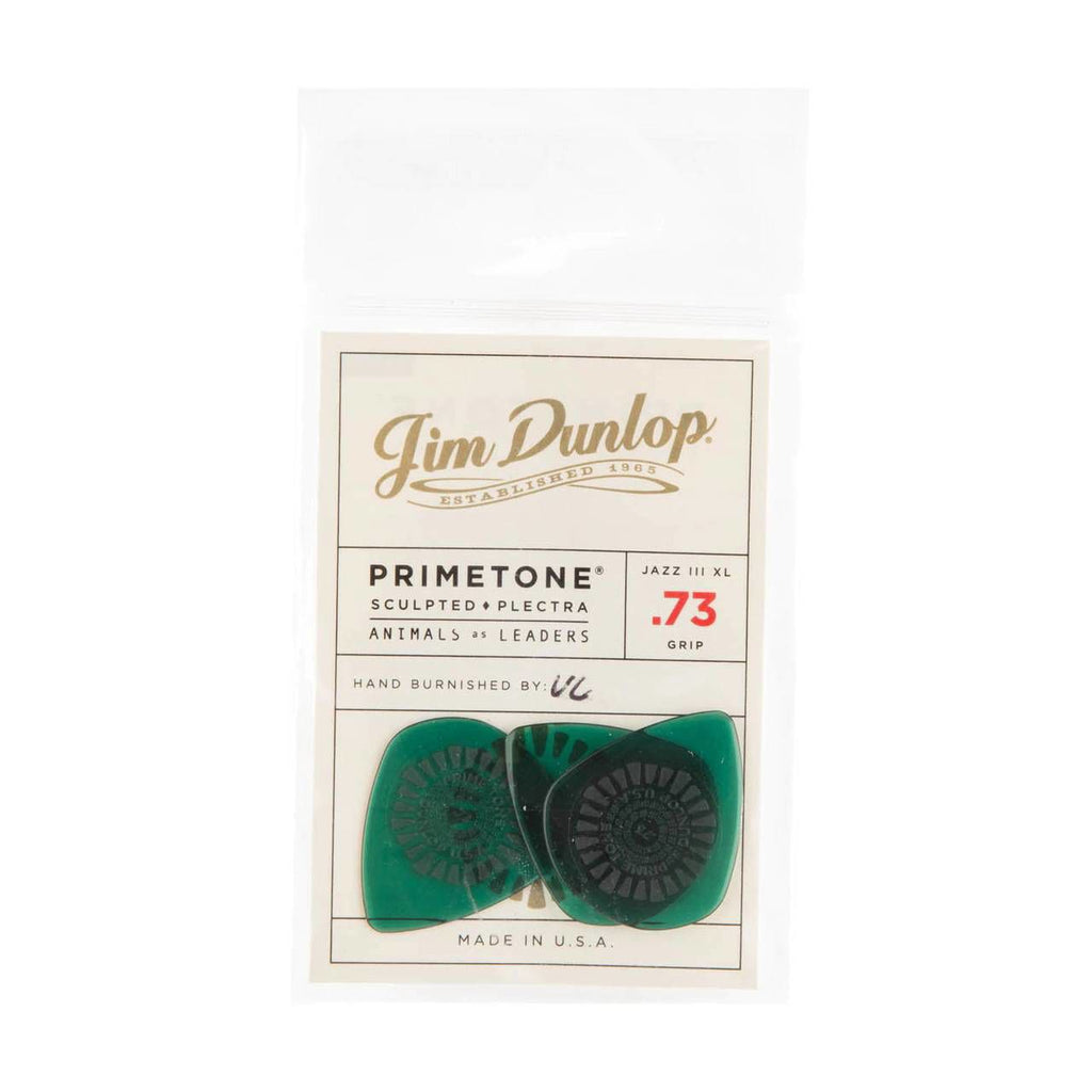 Jim Dunlop Animal As Leaders Primetone guitar picks, 0.73mm, in a pack with three picks displayed in a bag.
