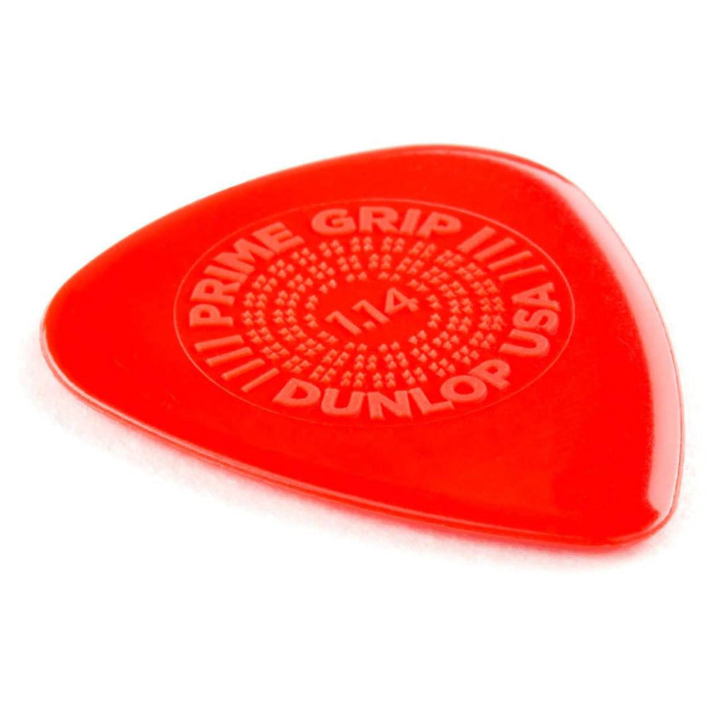 Set of 12 Jim Dunlop Prime Grip Delrin 500 guitar picks, 1.14 mm thickness, featuring textured grip for easy handling.