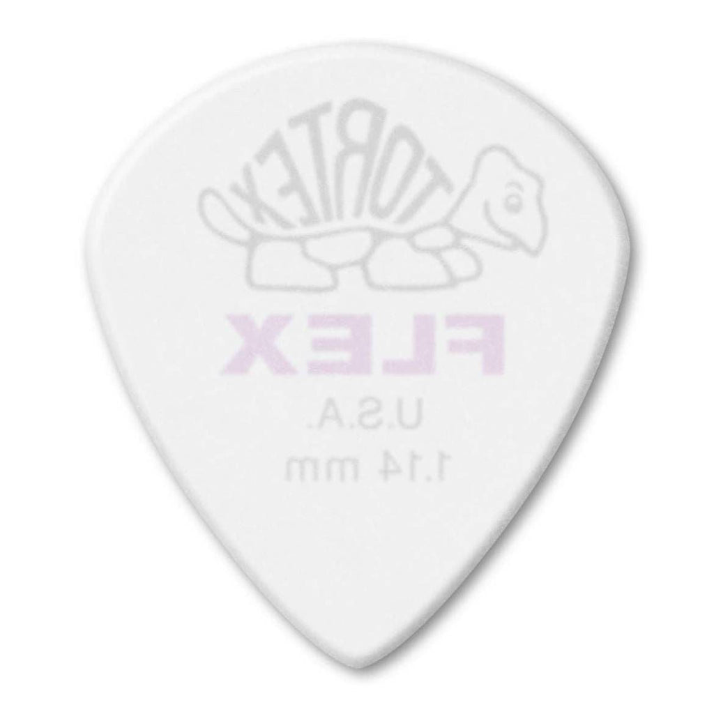 Set of 12 Jim Dunlop Tortex Flex 1.14 Jazz III XL guitar picks in a player pack, featuring durable plastic material and ergonomic shape.