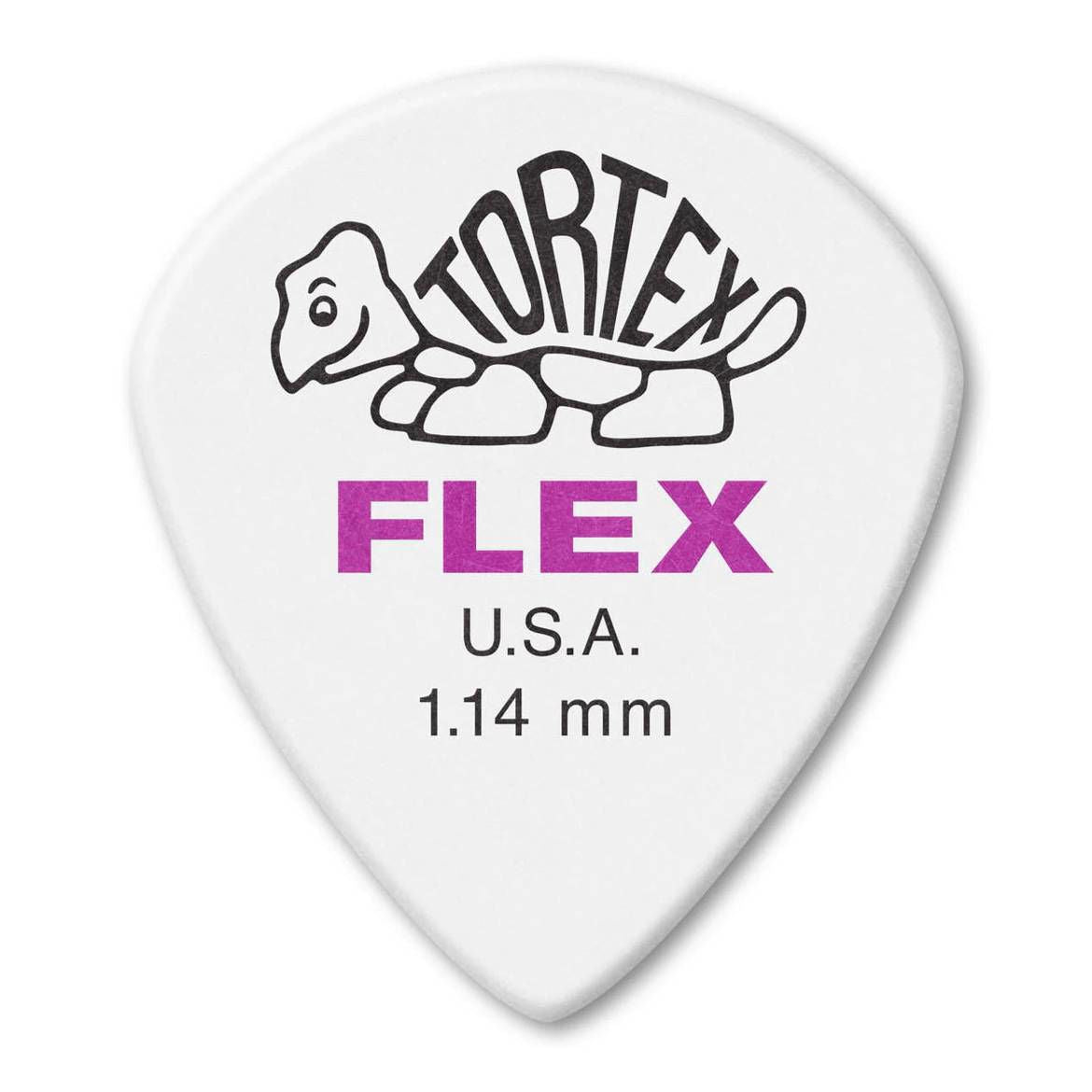 Jim Dunlop Tortex Flex 1.14 Jazz III XL guitar picks in a 12-pack, showing the orange picks with textured surface and thickness.