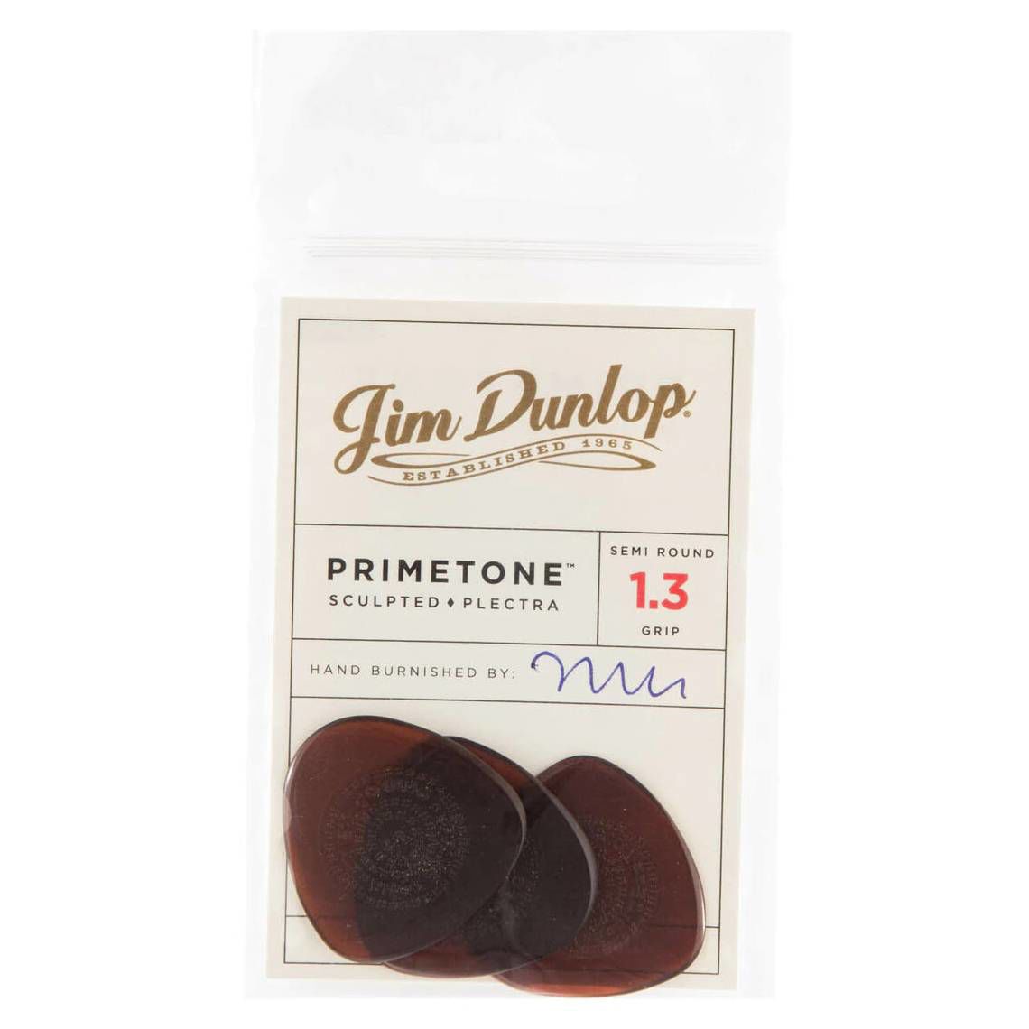 Jim Dunlop 1.3 mm Primetone Semi Round Grip Guitar Pick Player Pack - 3 pack