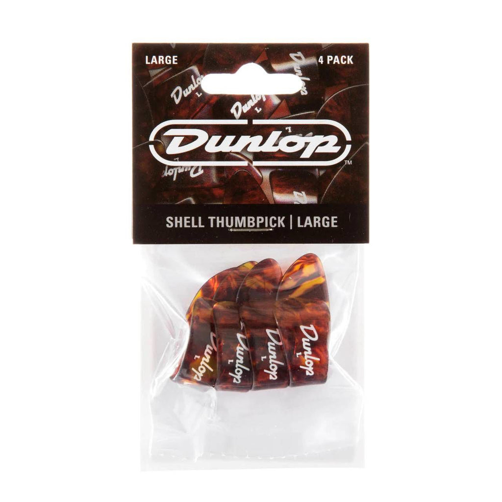 Jim Dunlop JPTPLS large shell guitar thumbpicks players pack showing four clear shell thumbpicks for guitar playing