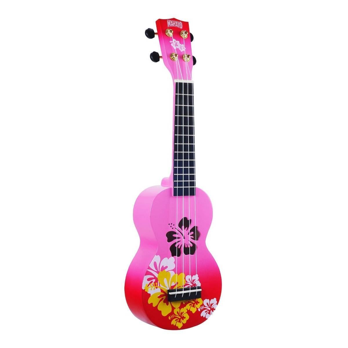 Mahalo MD1HBRDB Designer Hibiscus Soprano Ukulele in Pink Burst