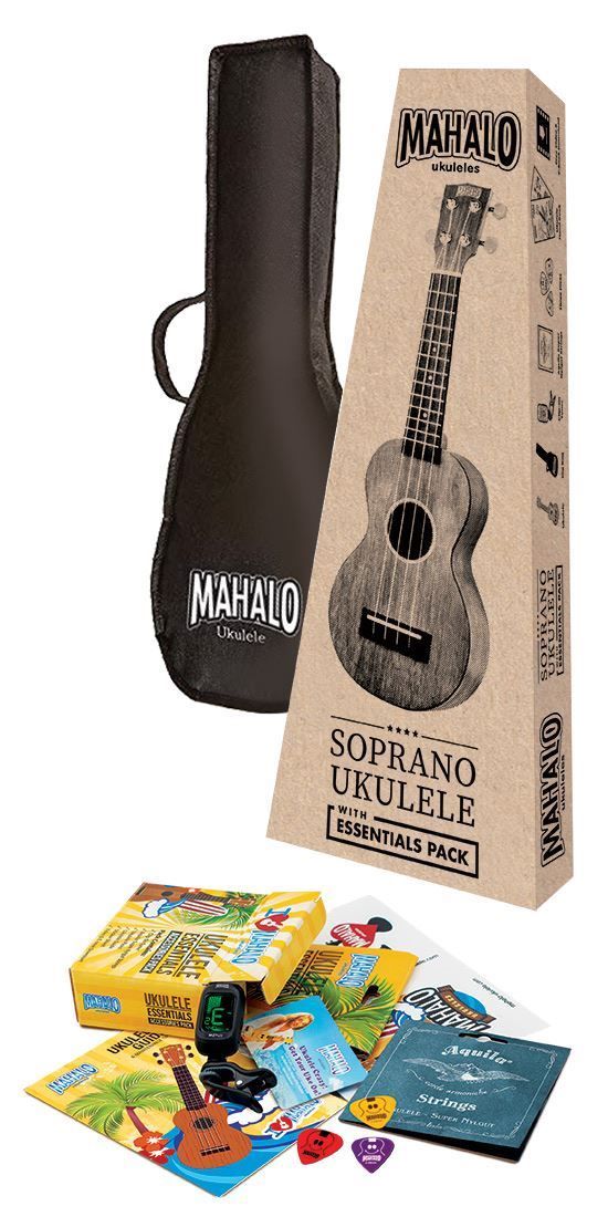 Mahalo MJ1TBRK Java Series Soprano Ukulele with Essentials Accessory Pack in Transparent Brown