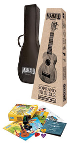 Mahalo MJ1TBRK Java Series Soprano Ukulele with Essentials Accessory Pack in Transparent Brown