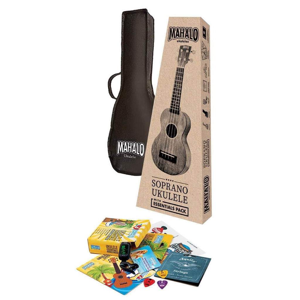 Mahalo MJ2TBRK Java Series Concert Ukulele with Essentials Accessory Pack in Transparent Brown