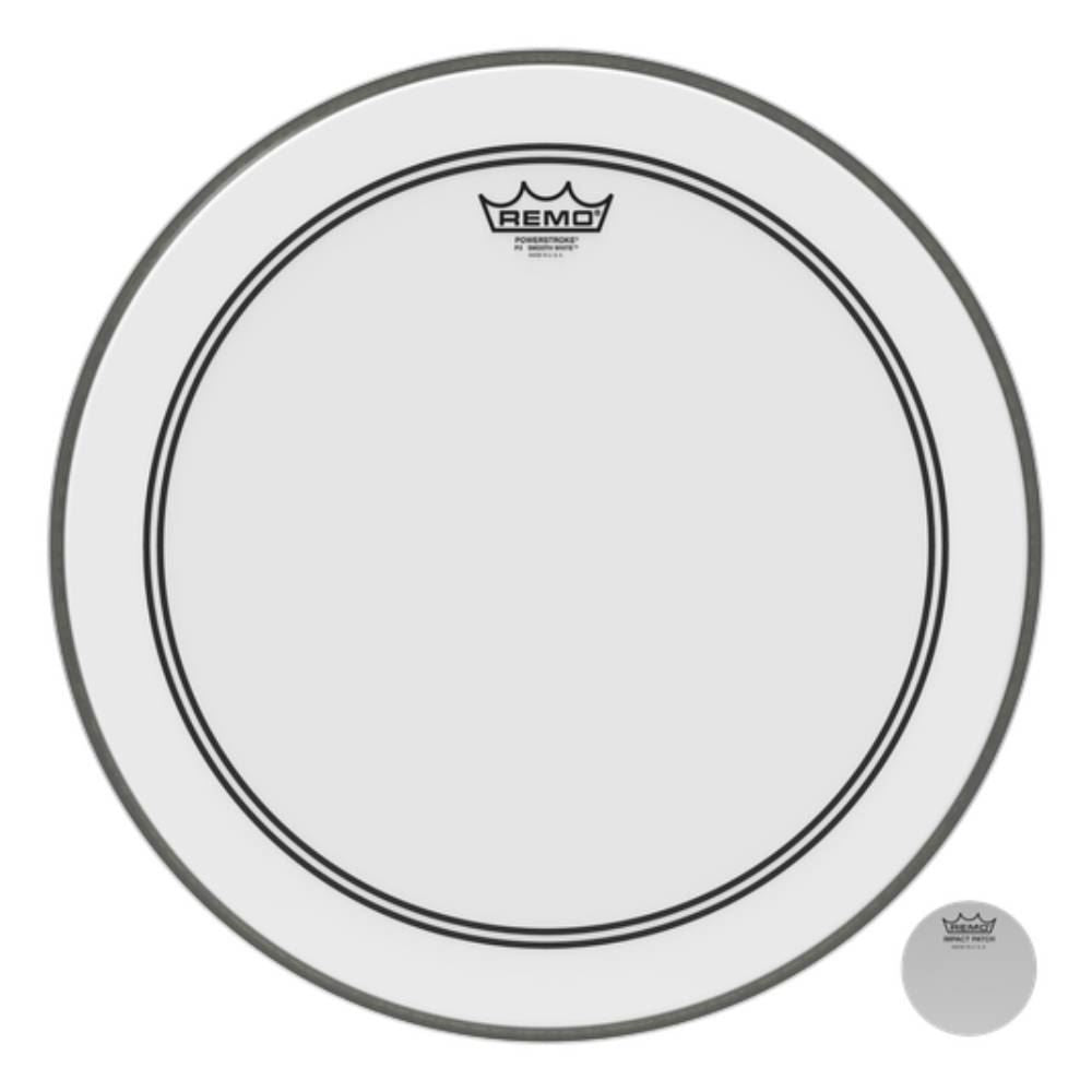 Remo P3-1220-C2 Powerstroke 3 Smooth White 20 Inch Bass Drumhead with Impact Patch