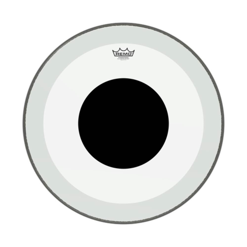 Remo P3-1324-10 Powerstroke 3 Clear 24 Inch Bass Drumhead No Stripe - Top Black Dot