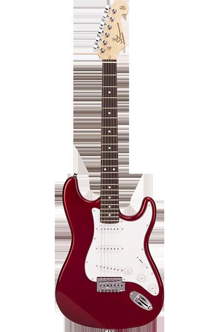 SX Essex ST Style Full Size Electric Guitar in Candy Apple Red & Amp Pack