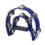 Blue Mano Percussion 9x5 inch half moon tambourine with 16 pairs of jingles, designed for hand percussion and accessories.