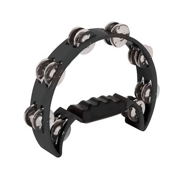 Mano Percussion 9x5inch Half Moon Tambourine with 16 Pairs of Jingles in Double - Black