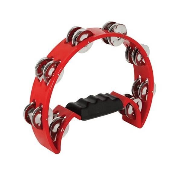 Mano Percussion 9x5inch Half Moon Tambourine with 16 Pairs of Jingles in Double - Red