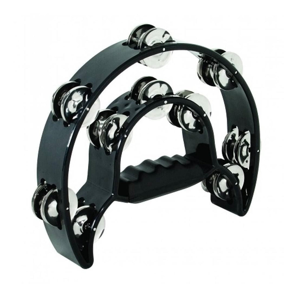 Mano Percussion 9x6inch Double Half Moon Tambourine with 20 Pairs of Jingles in Double Row - Black
