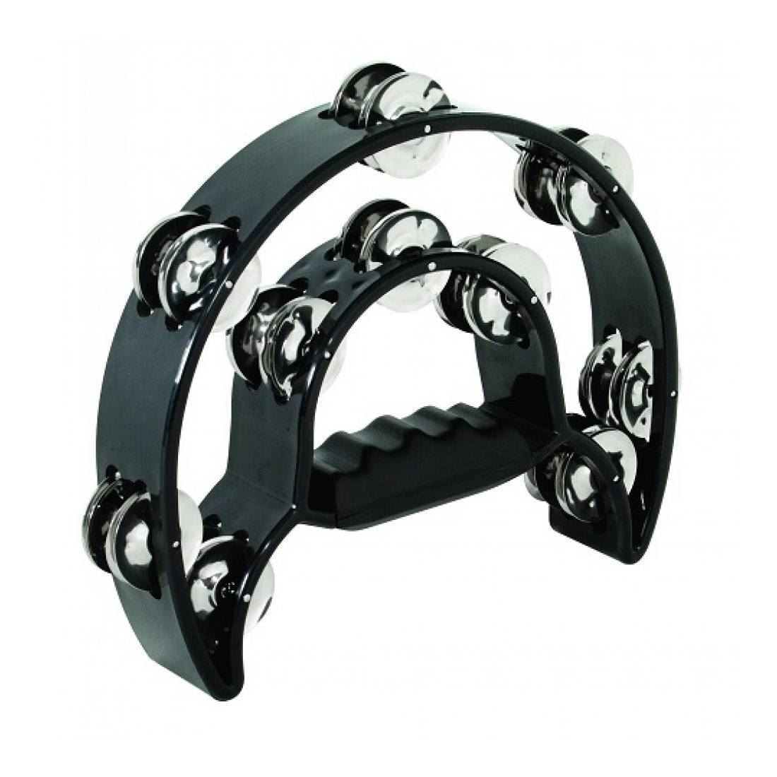 Mano Percussion 9x6inch Double Half Moon Tambourine with 20 Pairs of Jingles in Double Row - Black