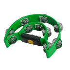 Mano Percussion 9x6inch Double Half Moon Tambourine with 20 Pairs of Jingles in Double Row - Green