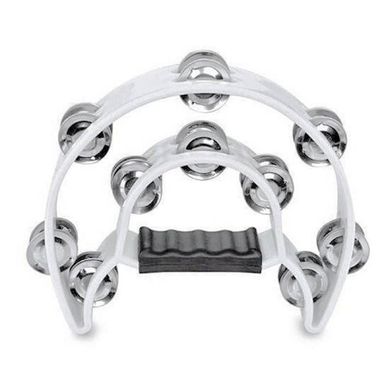 Mano Percussion 9x6inch Double Half Moon Tambourine with 20 Pairs of Jingles in Double Row - White