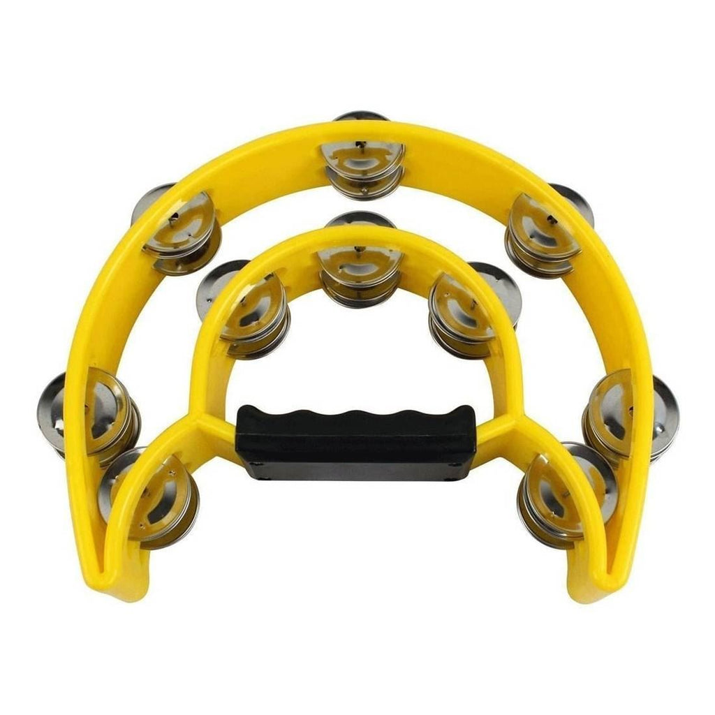 Mano Percussion 9x6inch Double Half Moon Tambourine with 20 Pairs of Jingles in Double Row - Yellow