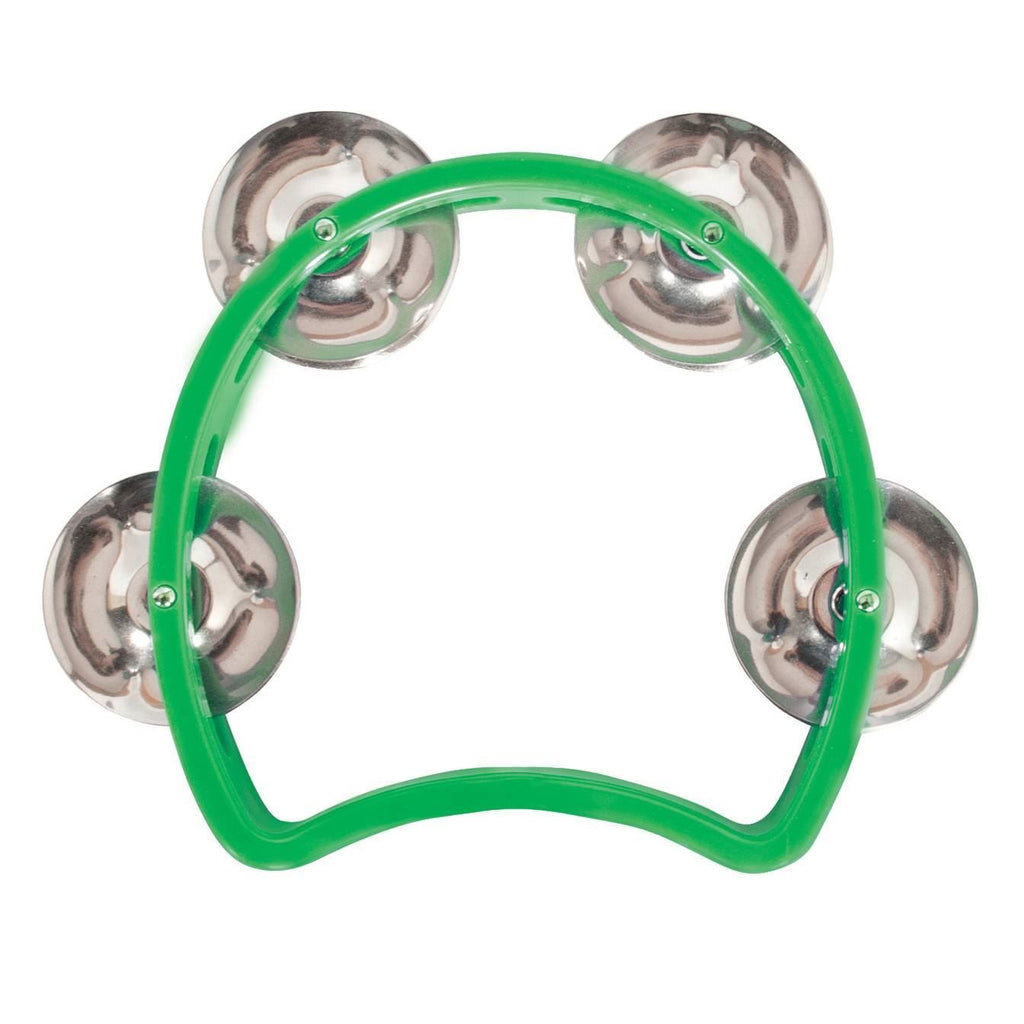 Green Mano Percussion TMP26G 3.5-inch junior tambourine with metal jingles, handheld percussion instrument for music and rhythm.