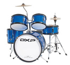 DXP Junior Series 5-piece drum kit in metallic blue with bass drum, toms, snare, and cymbals, ideal for young drummers.