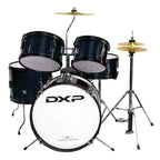 Black DXP TXJ7BK Junior Series 5-piece drum kit with drums, cymbals, and hardware, ready for a young drummer.