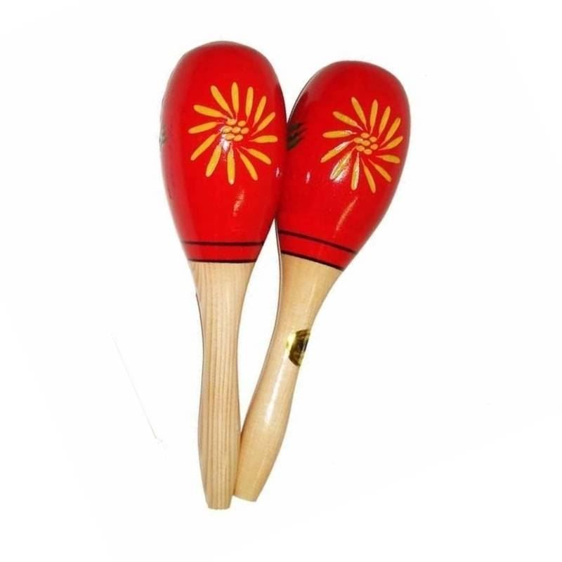 Mano Percussion UE410 Wooden Oval Shaped Maracas in Red with Yellow Floral Design