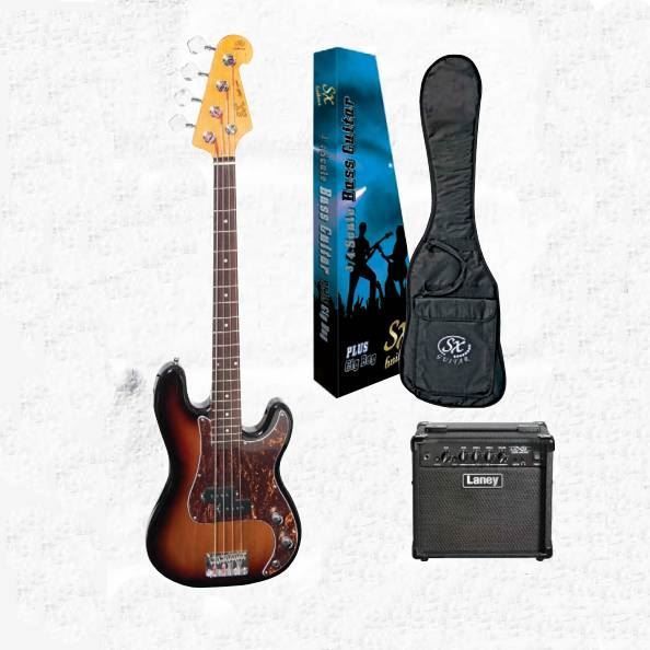 SX Essex & Laney 3/4 Bass Guitar Pack in 2 Tone Sunburst (VEP34TS Bass & Laney Bass Amp)
