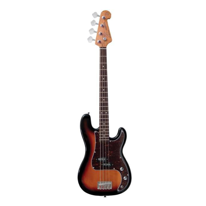SX Essex Short Scale 3/4 4-String Bass Guitar in 3 Tone Sunburst